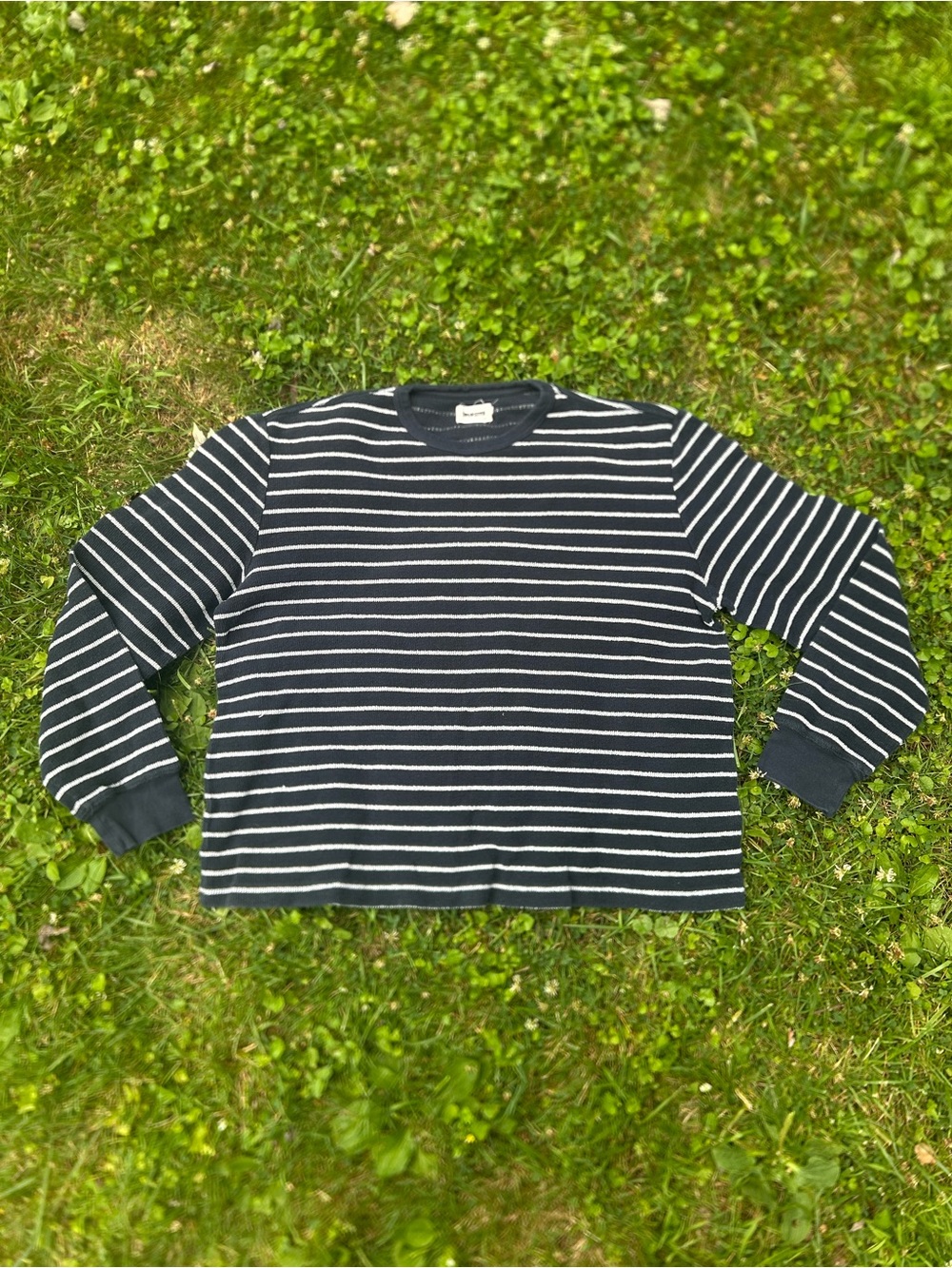 Taylor Stitch Adams Terry Crew in Dark Navy and white Stripe size 44